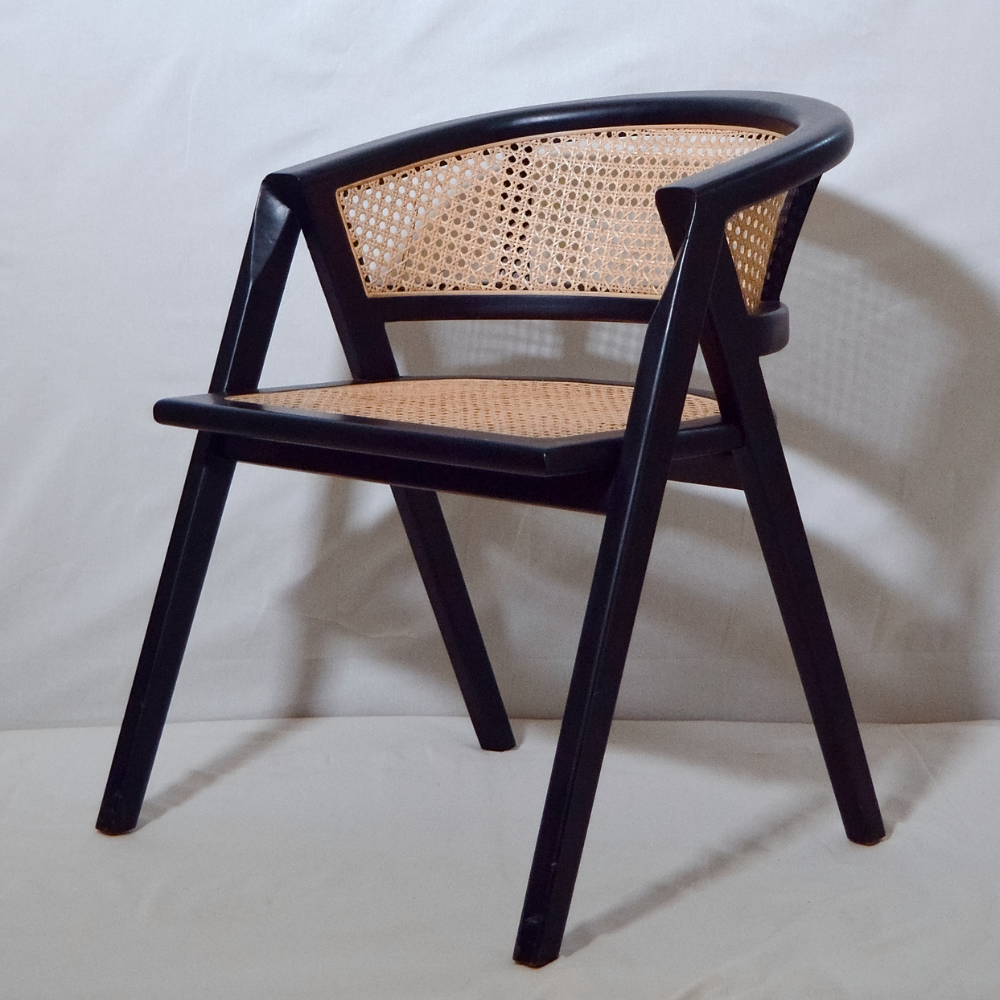 Silla Comedor Teka Negro Rattan - vista 3/4