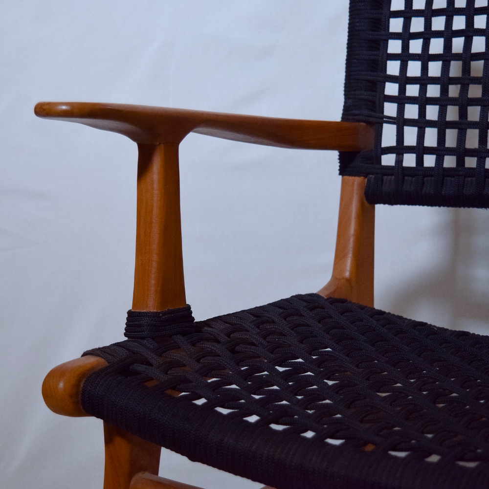 Silla Teka Rope Náutico Negro - detalle brazo y tejido